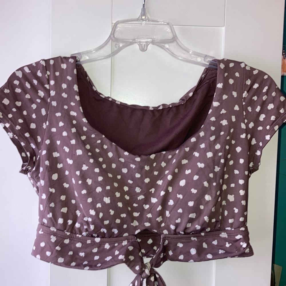 Purple and white printed bikini top